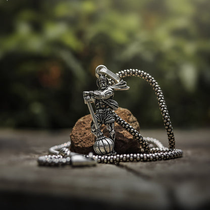 Hanuman With Gada Locket With Silver Plated Chain