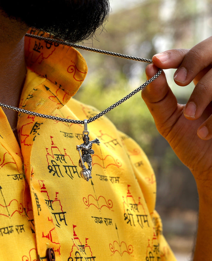 Hanuman With Gada Locket With Silver Plated Chain
